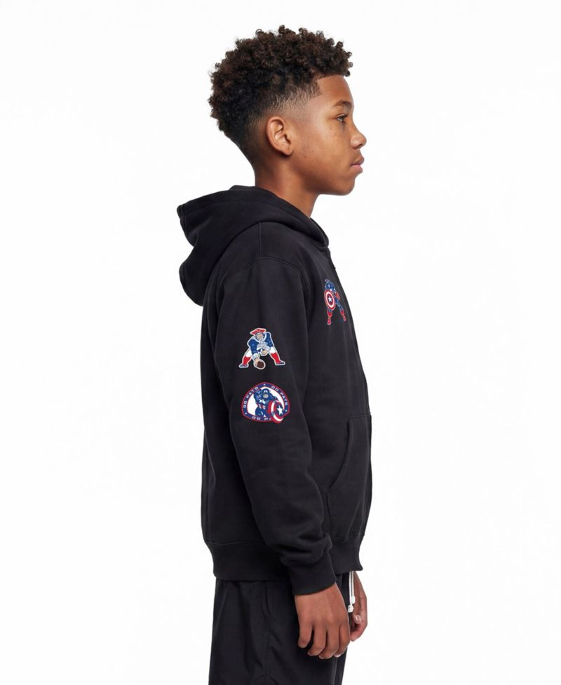 Big Boys and Girls Black New England Patriots Disney X Champion Full-Zip Hoodie