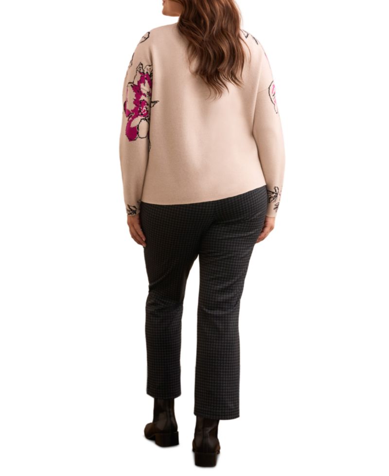 Plus Size Knit Jacquard Funnel Neck Sweater