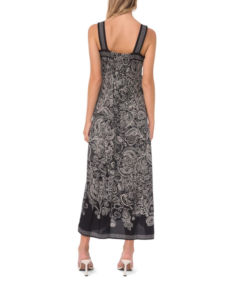 Women's Printed Square-Neck Smocked-Back Sleeveless Maxi Dress