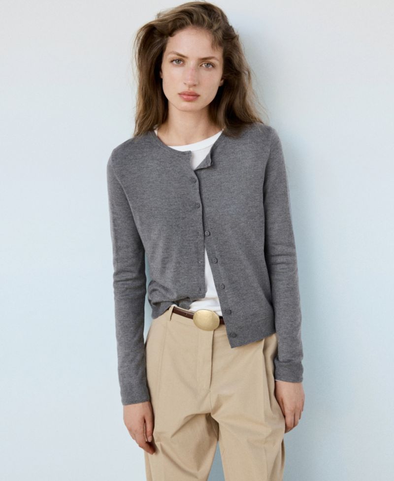 Women's Knitted Button Crew-Neck Cardigan