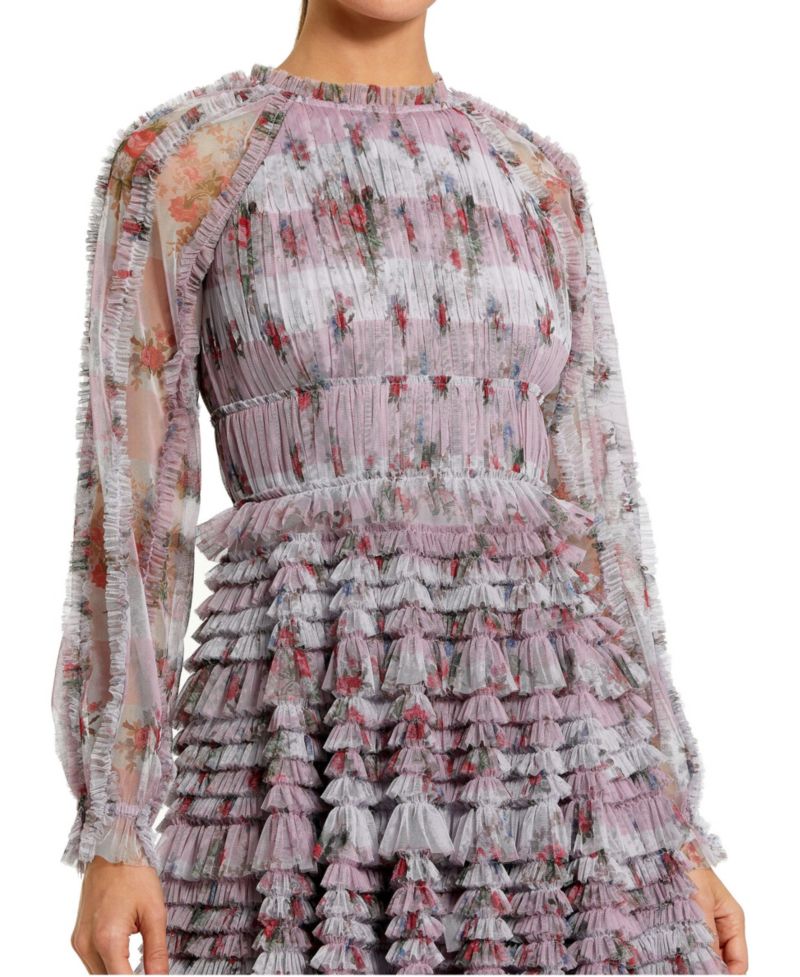 Women's Ruffle Long Sleeve Floral Mini Dress