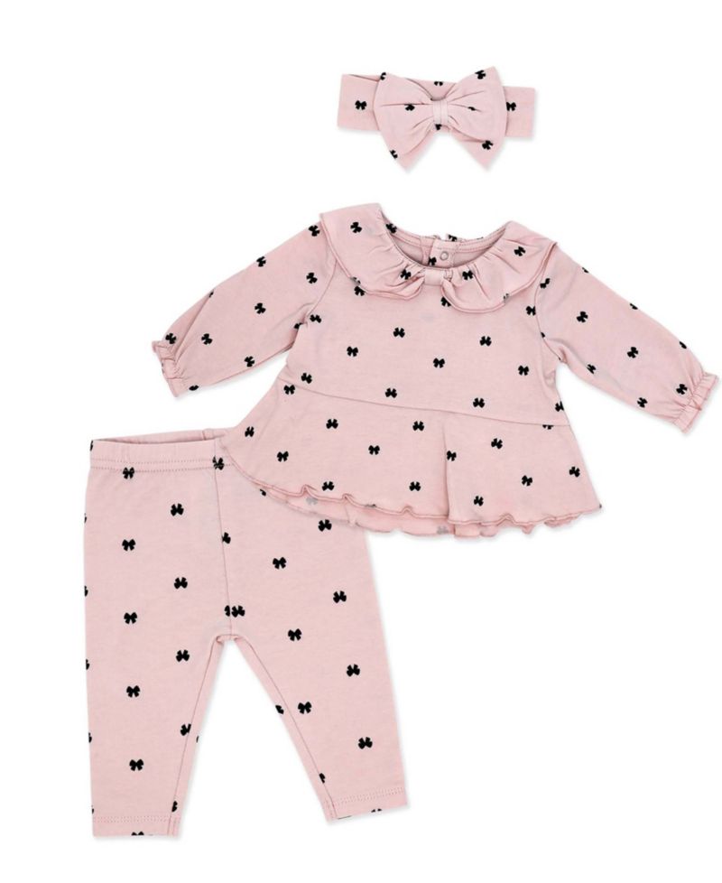 Baby Girls' Tiny Bows Print Top, Leggings and Headband, 3-Piece Set