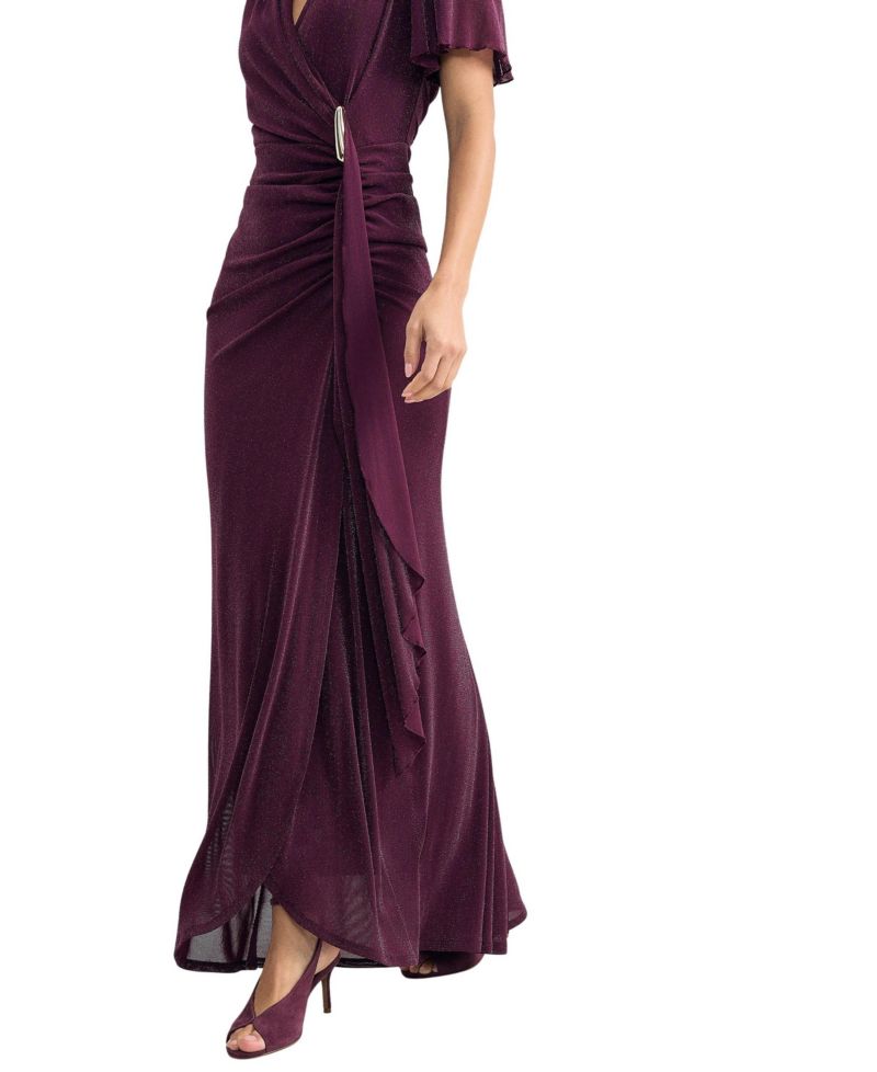 Women's Alexis Shimmering Flutter-Sleeve Wrap Maxi Dress