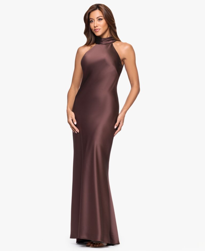 Petite Sleeveless Tie-Neck Long Gown
