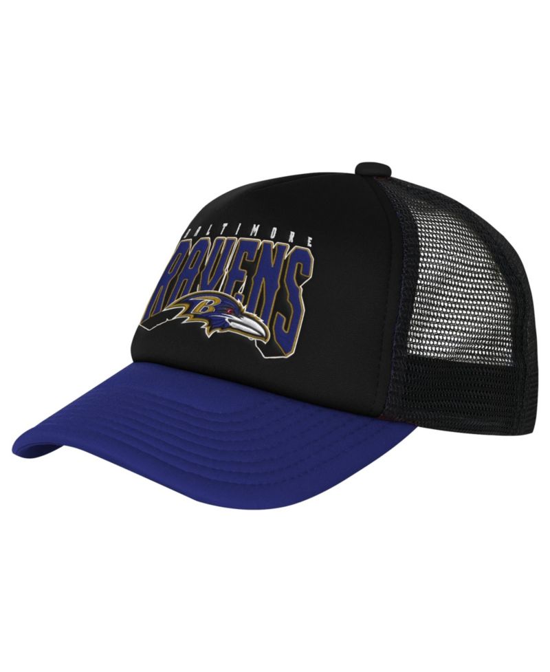 Big Boys and Girls Black/Purple Baltimore Ravens Handoff Foam Adjustable Trucker Hat