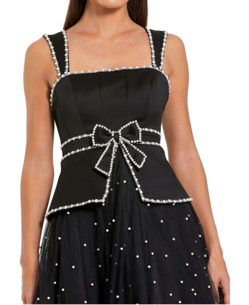 Women's Sleeveless Embellished Crepe And Tulle Midi Dress