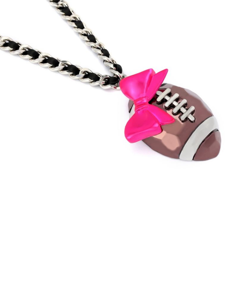 Pink Kick Off Bow Football Pendant Statement Necklace