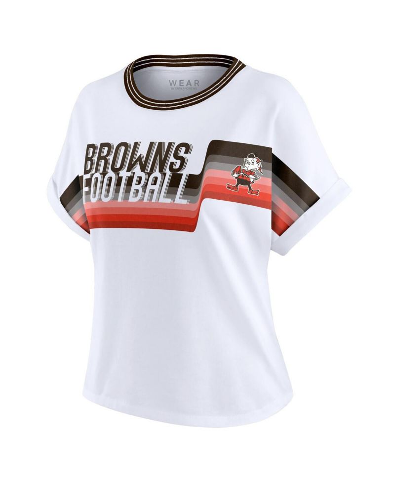 Women's White Cleveland Browns Cropped Center Stripe Dolman T-Shirt