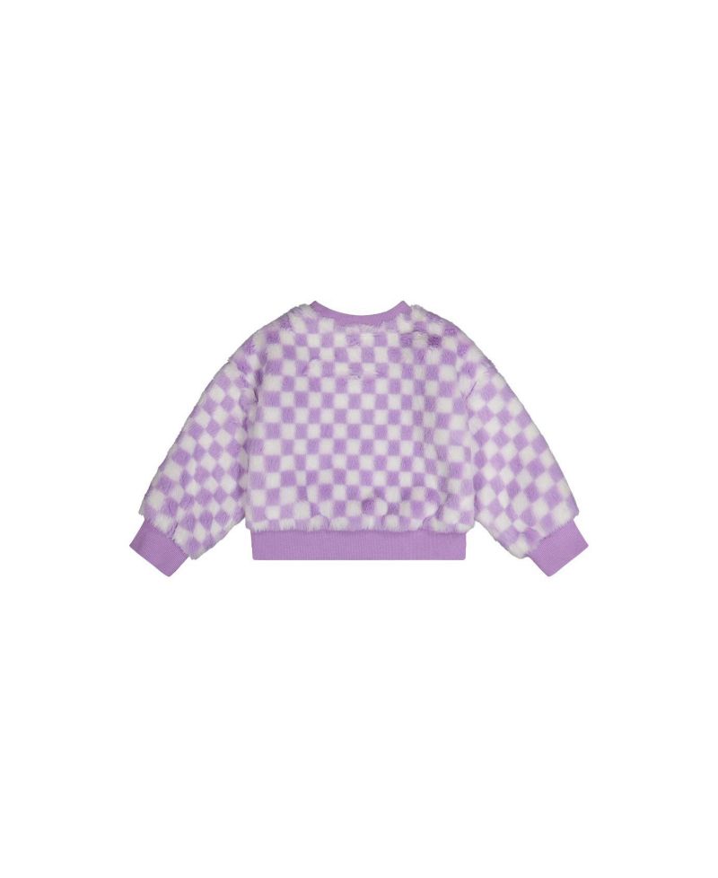 Little and Big Girl 6-12 Faux Fur Top Lilac and Tiles
