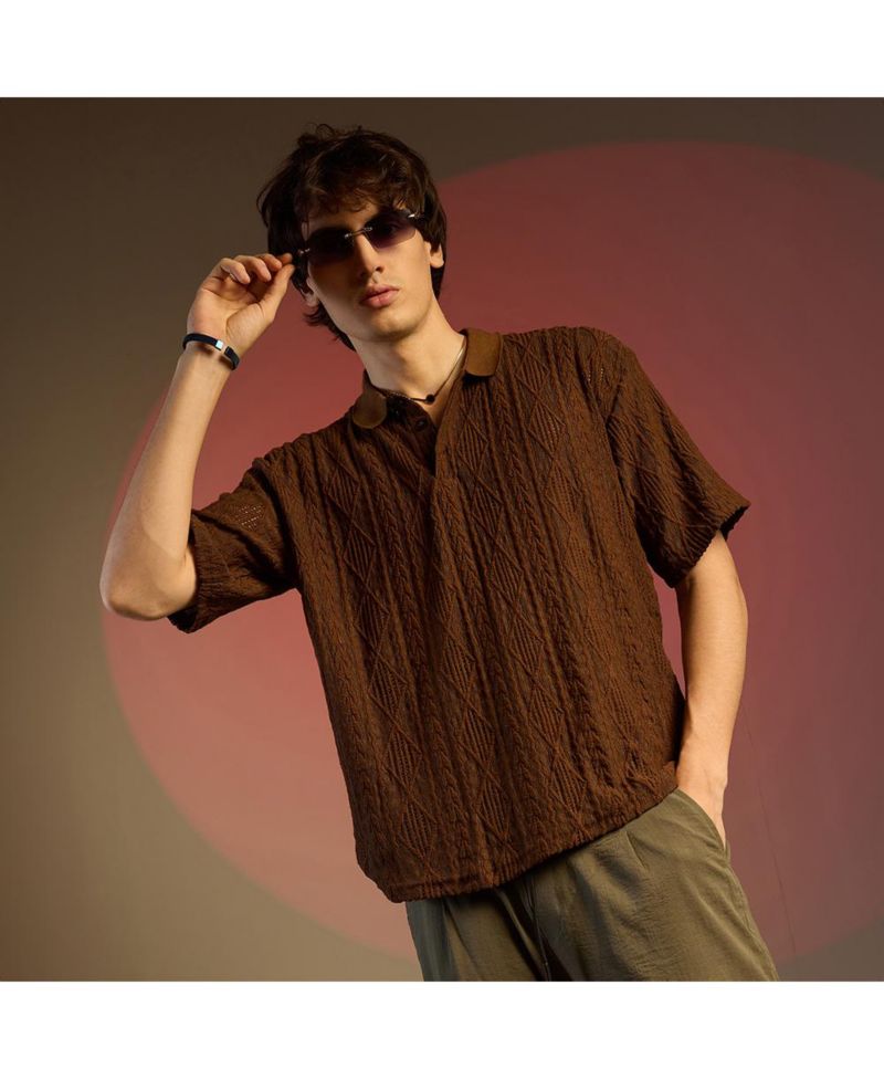 Men's Chocolate Brown Argyle Oversized T-Shirt