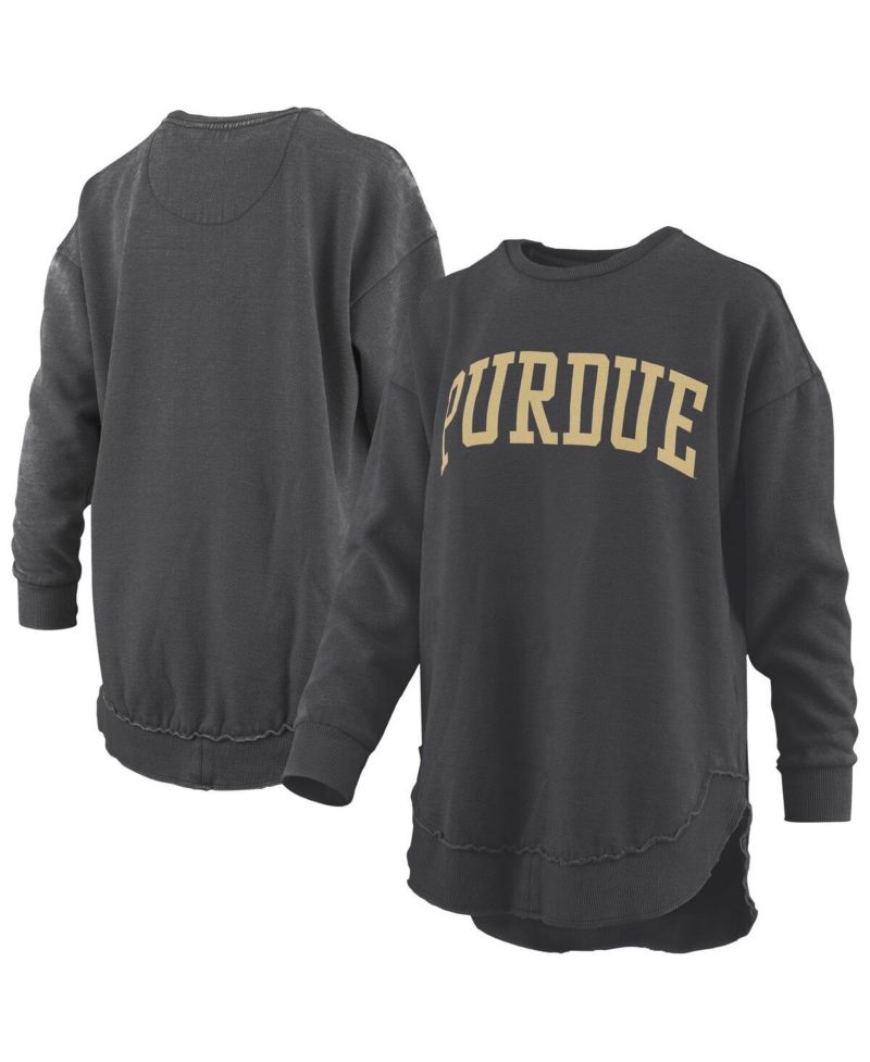 Women's Black Purdue Boilermakers Melange Poncho Vintage Fleece Long Sleeve Pullover Sweatshirt
