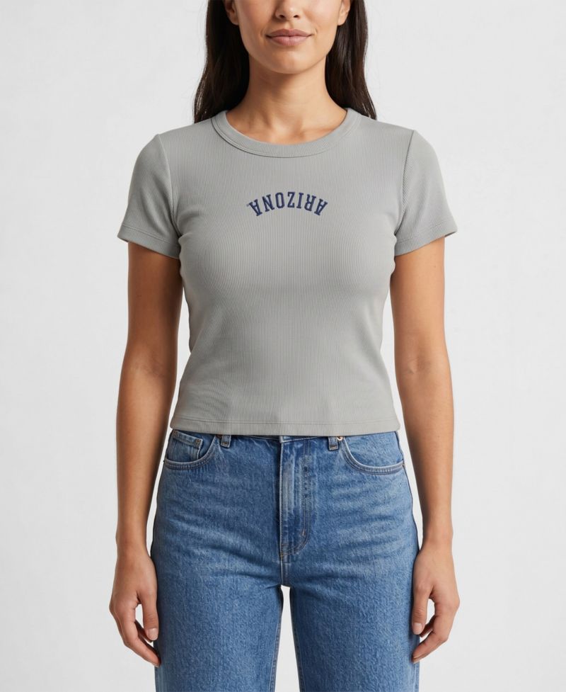 Women's Gray Arizona Wildcats Upside Down Embroidery Ribbed Cropped T-Shirt