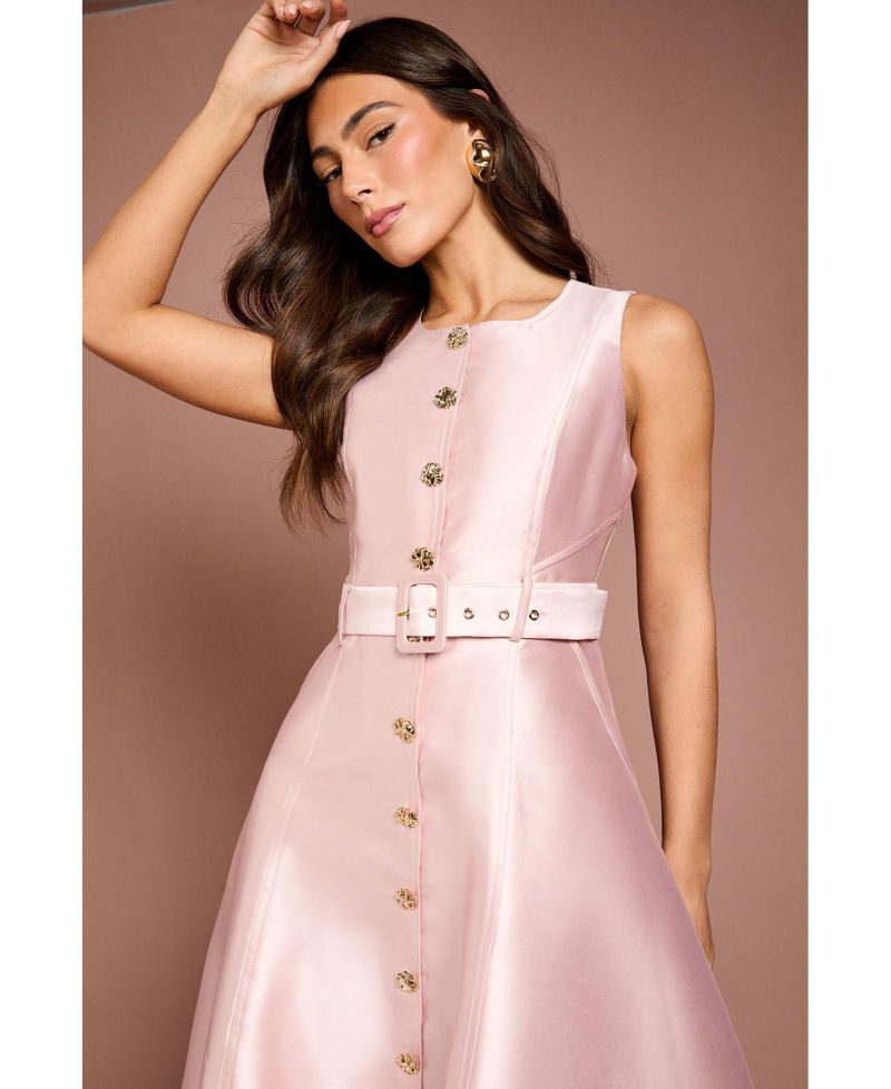 Women's Button Through Belted A-Line Dress