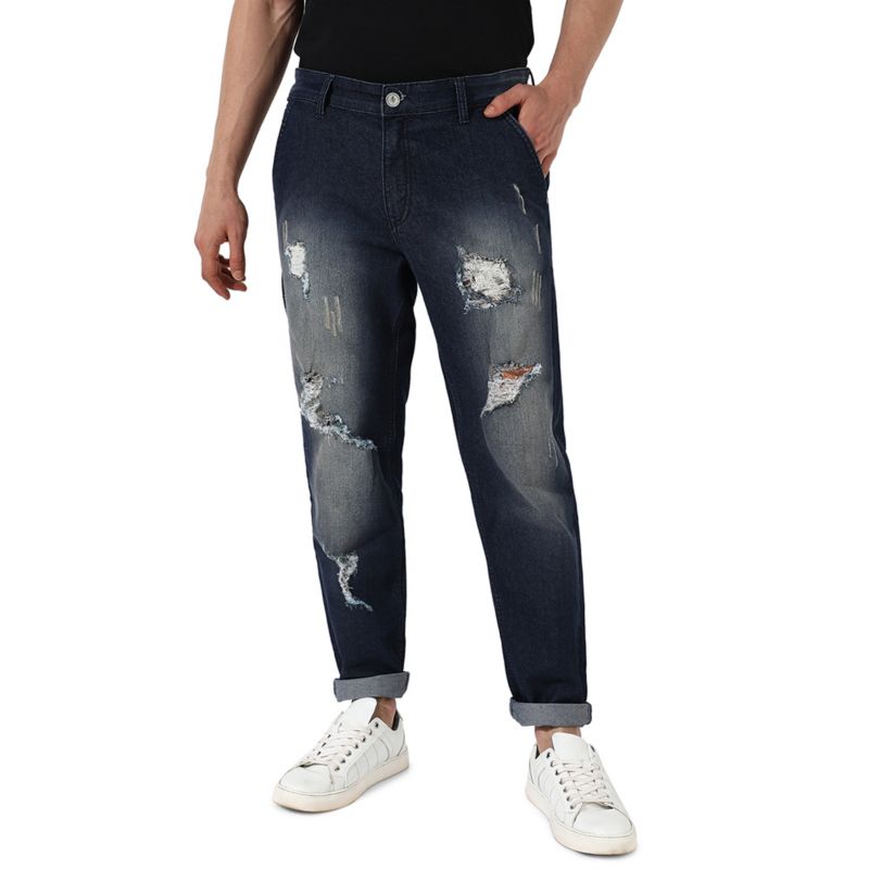Men's Ripped Dark-Wash Denim Jeans