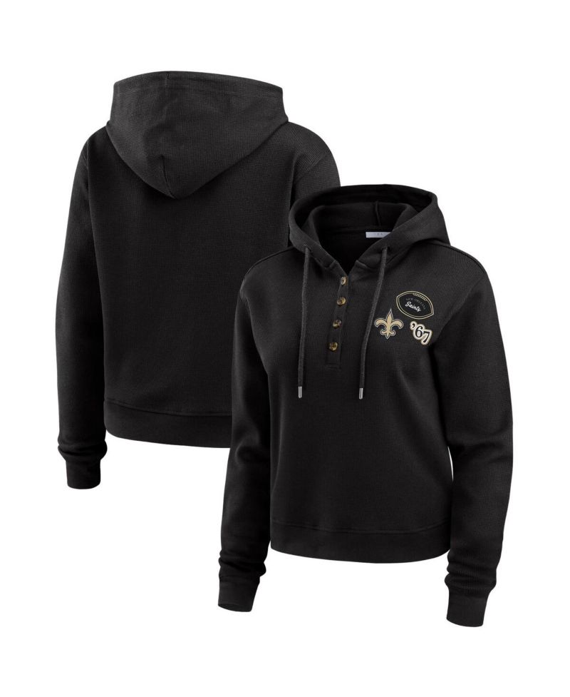 Women's Black New Orleans Saints Waffle Hoodie Pullover Top