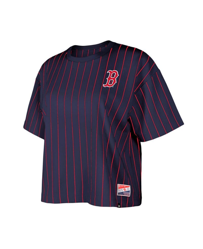 Women's Navy Boston Red Sox Boxy Pinstripe T-Shirt