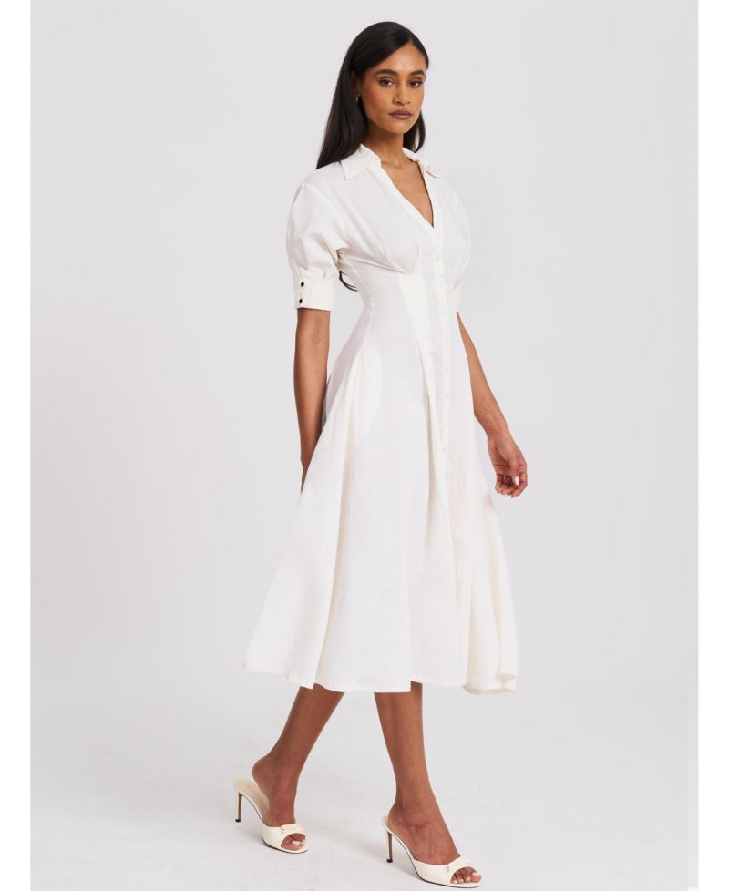 Women's Palina Lyocell Pleated Midi Preppy Shirt Dress