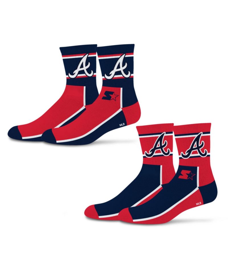 Men's and Women's 2-Pack Navy/Red Atlanta Braves Double Color Block Mid-Crew Socks