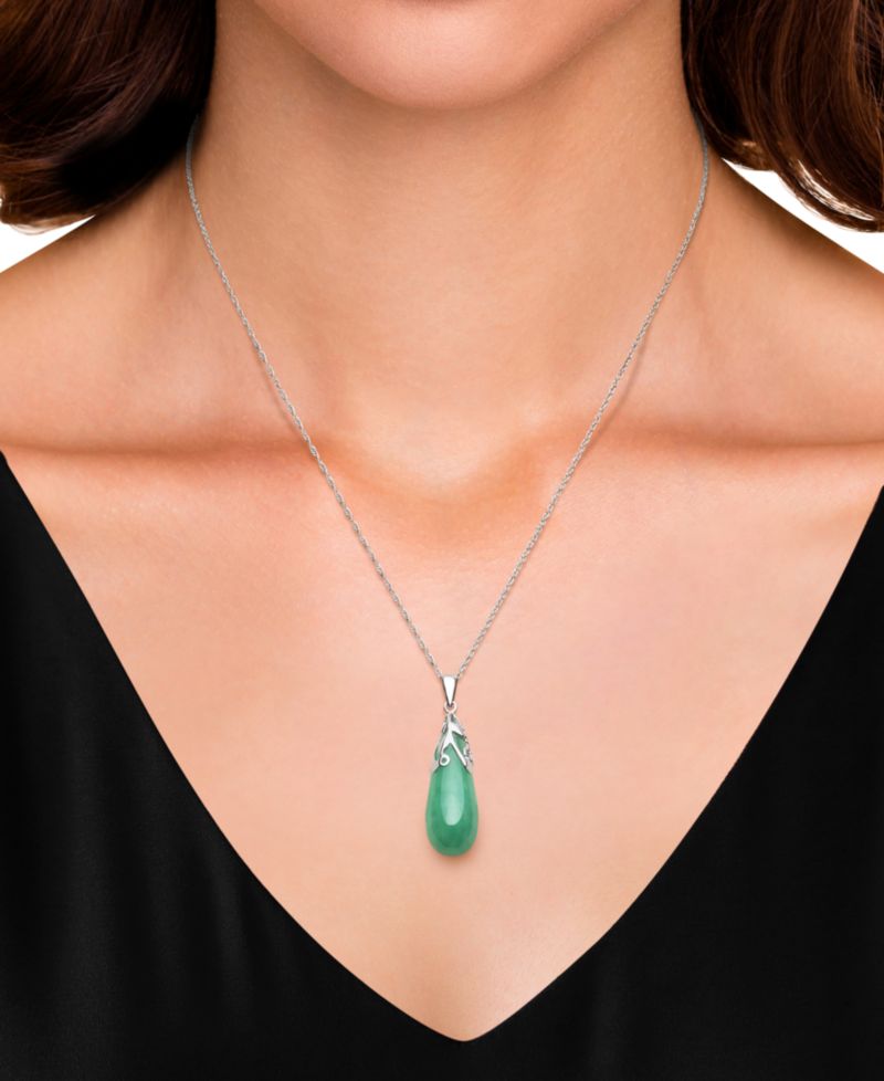 Dyed Jade Leaf Top Teardrop Pendant Set in Sterling Silver