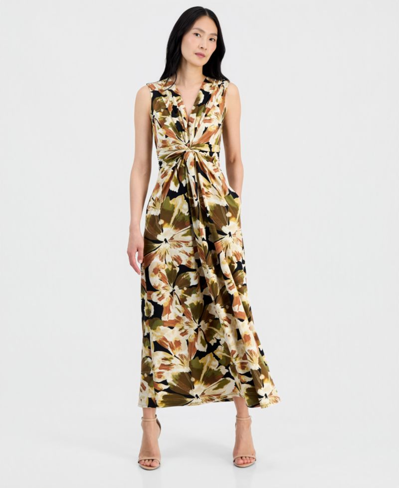 Petite V-Neck Sleeveless Twist-Front Maxi Dress