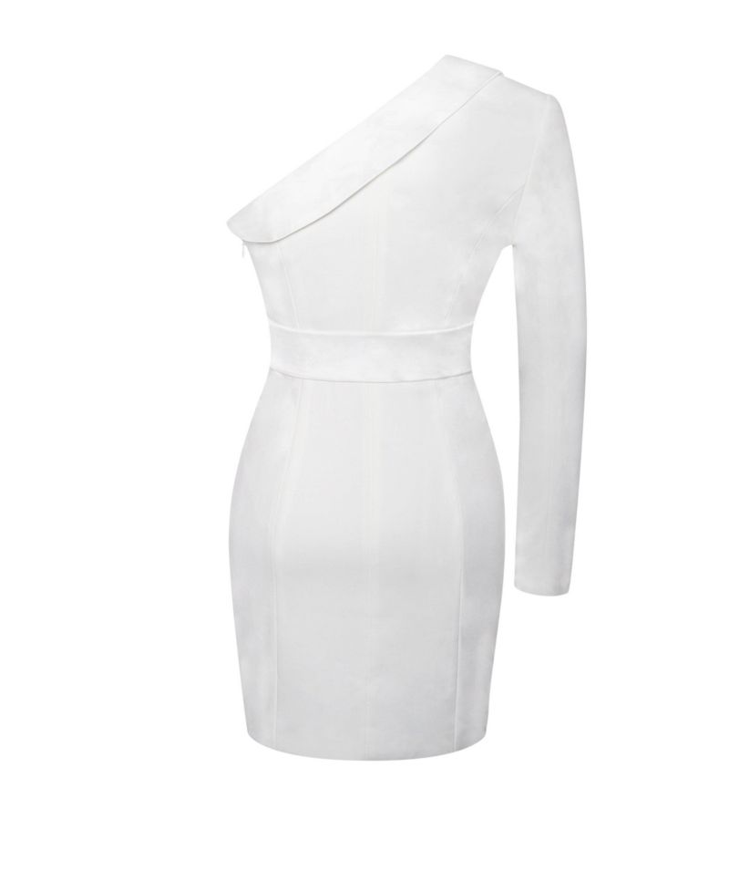 Women's Silver Night White Sequin Crepe Tuxedo Blazer Dress