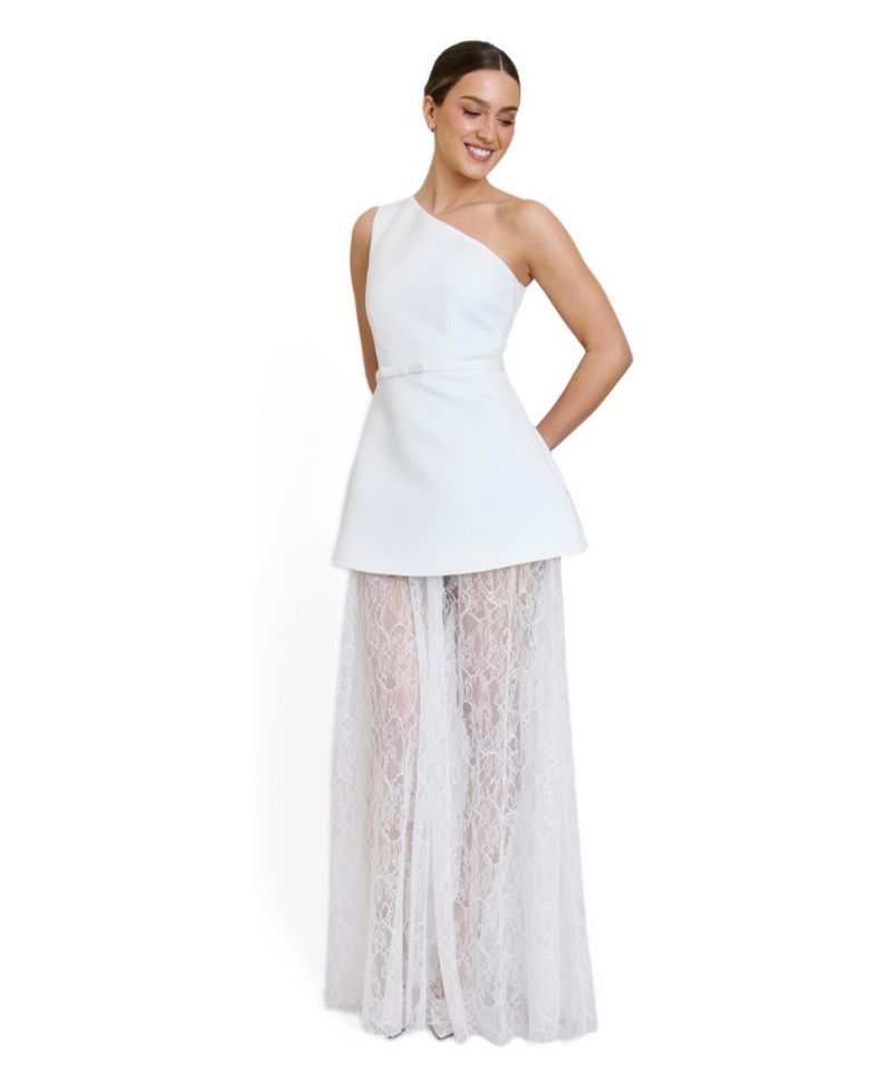 Women's One Shoulder Satin Lace Skirt Dress