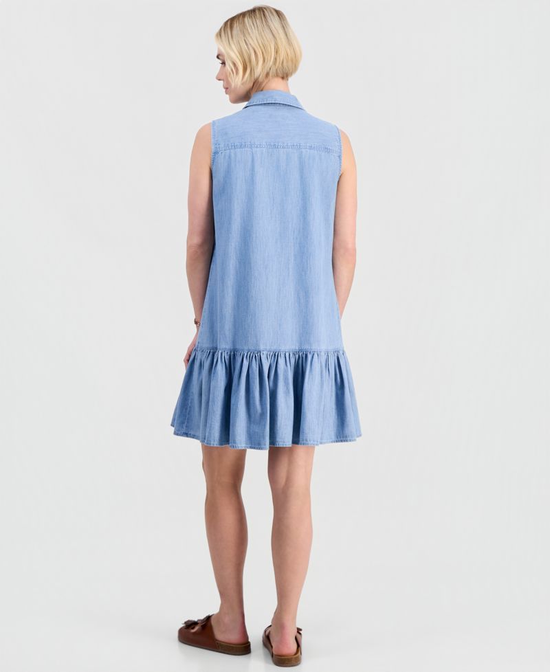 Petite Cotton Chambray Sleeveless Dress