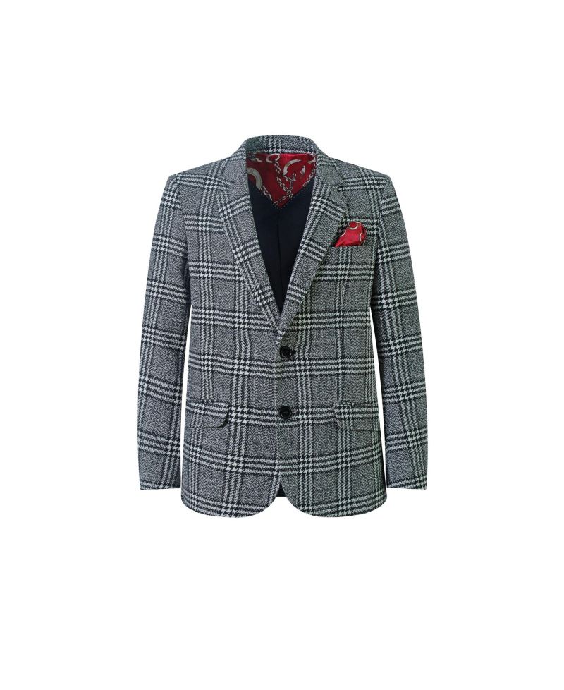 Boys Black Slim Fit Windowpane Blazers Sports Coat Jacket