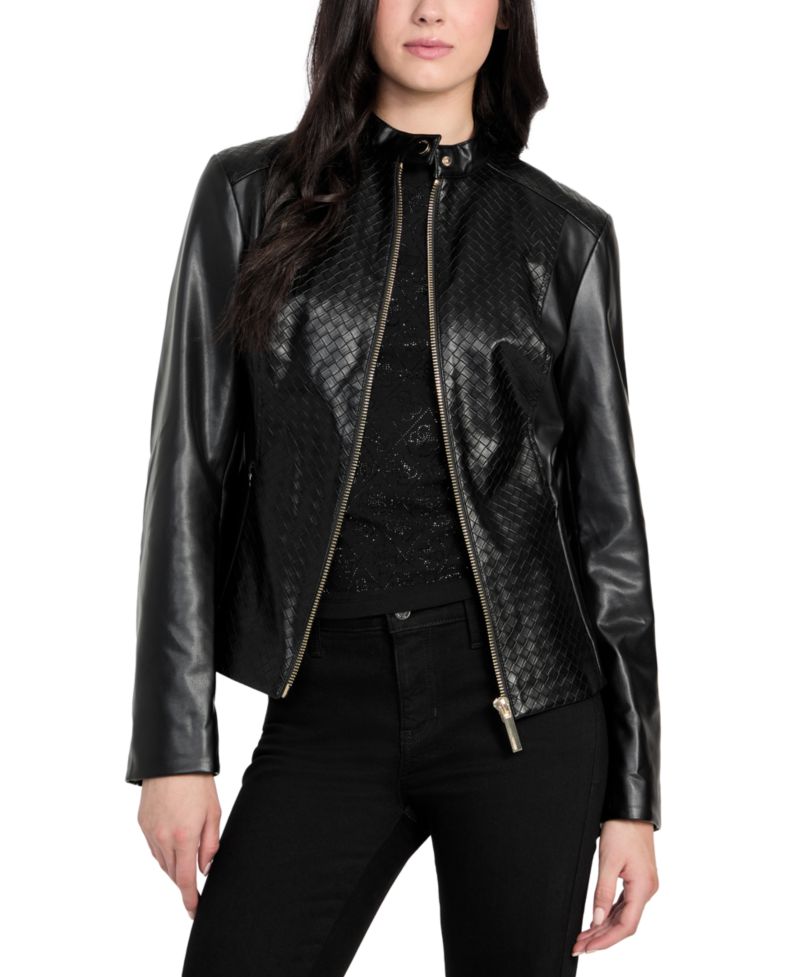 Women's Faux-Leather Basketweave Jacket