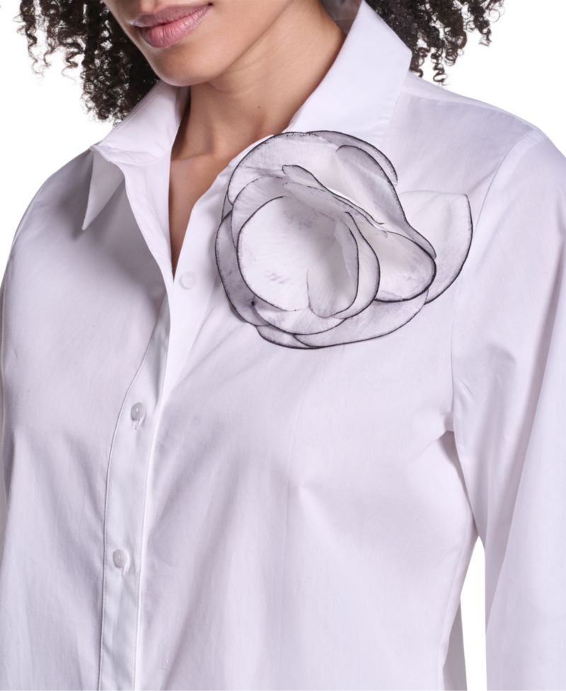 Petite Collared Button-Front Blouse