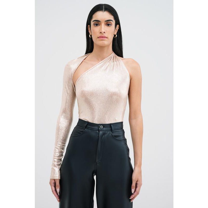 Women's Manhattan Metallic One-Shoulder Open-Back Long-Sleeve Top