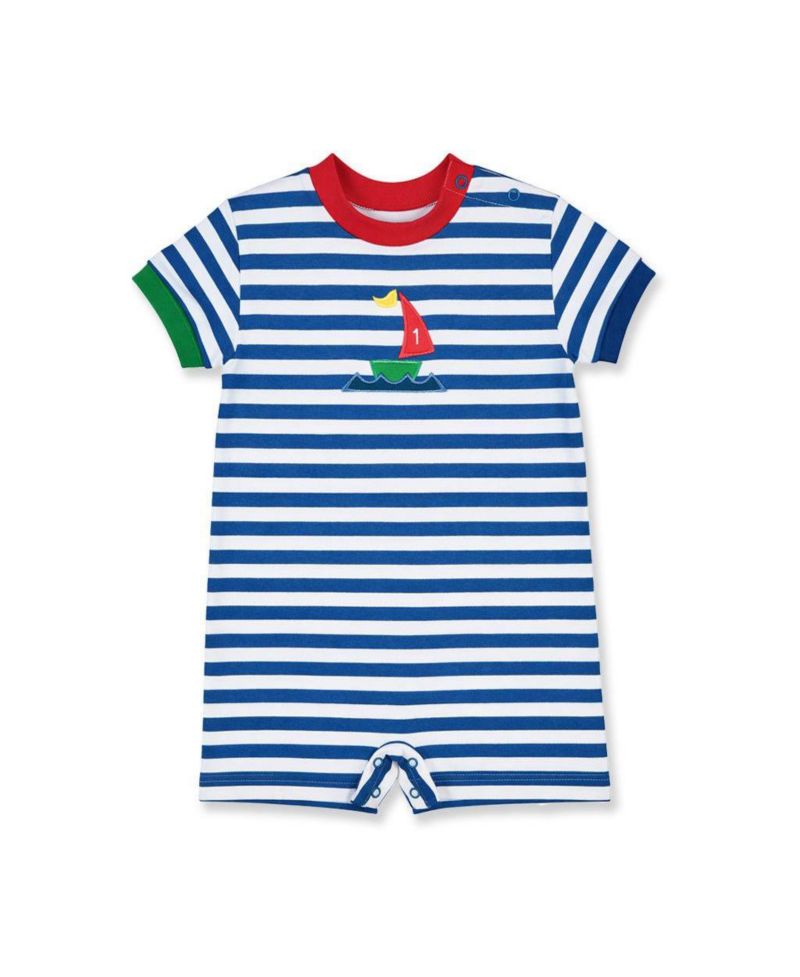 Baby Boy Stripe Knit Shortall With Sailboat