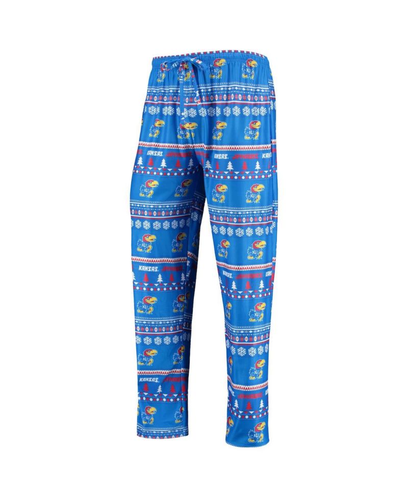 Men's Royal Kansas Jayhawks Ugly Sweater Long Sleeve T-shirt and Pants Sleep Set