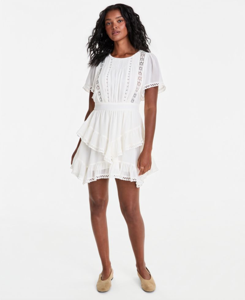 Women's Ruffle-Tiered Short-Sleeve Mini Dress