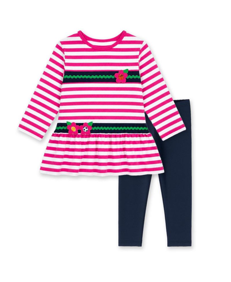 Baby Girl ( 12M to 24M ) Stripe Knit Tunic With Sport Flowers And Leggings