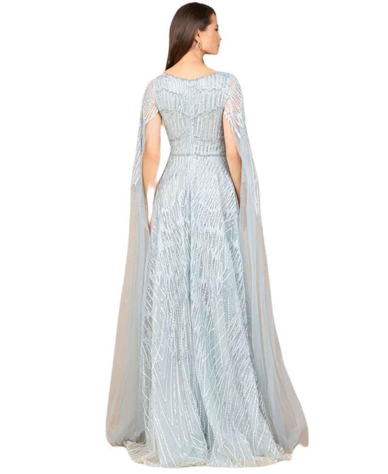 Women's Embellished Gown with Cape Sleeves