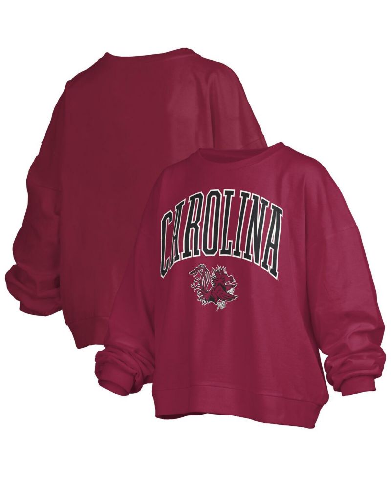 Women's Garnet South Carolina Gamecocks Janise Arch Over Logo Waist Length Oversized Pullover Sweatshirt