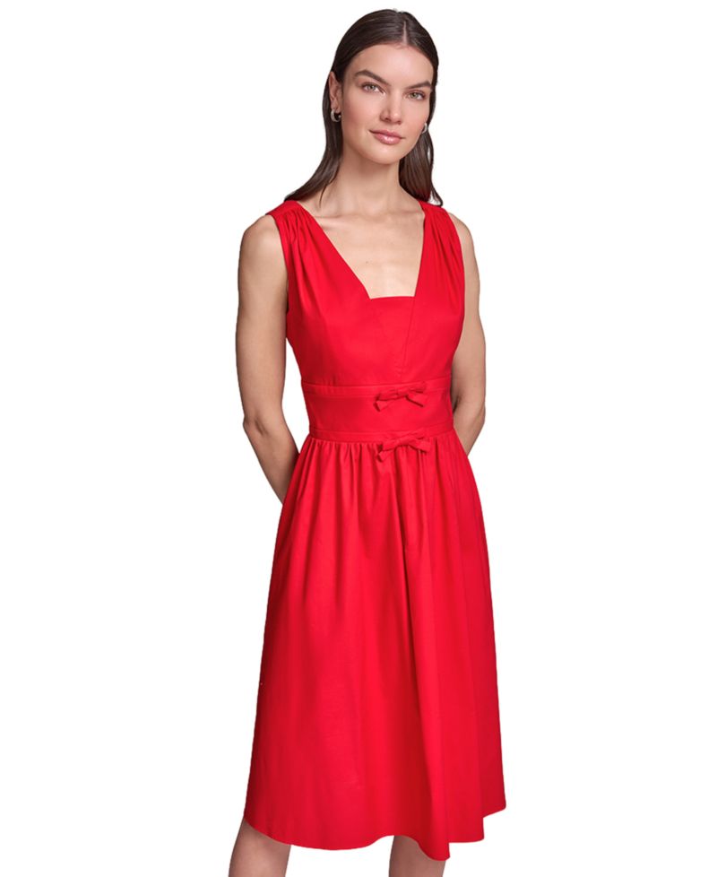 Women's Double Bow Fit & Flare Midi Dress