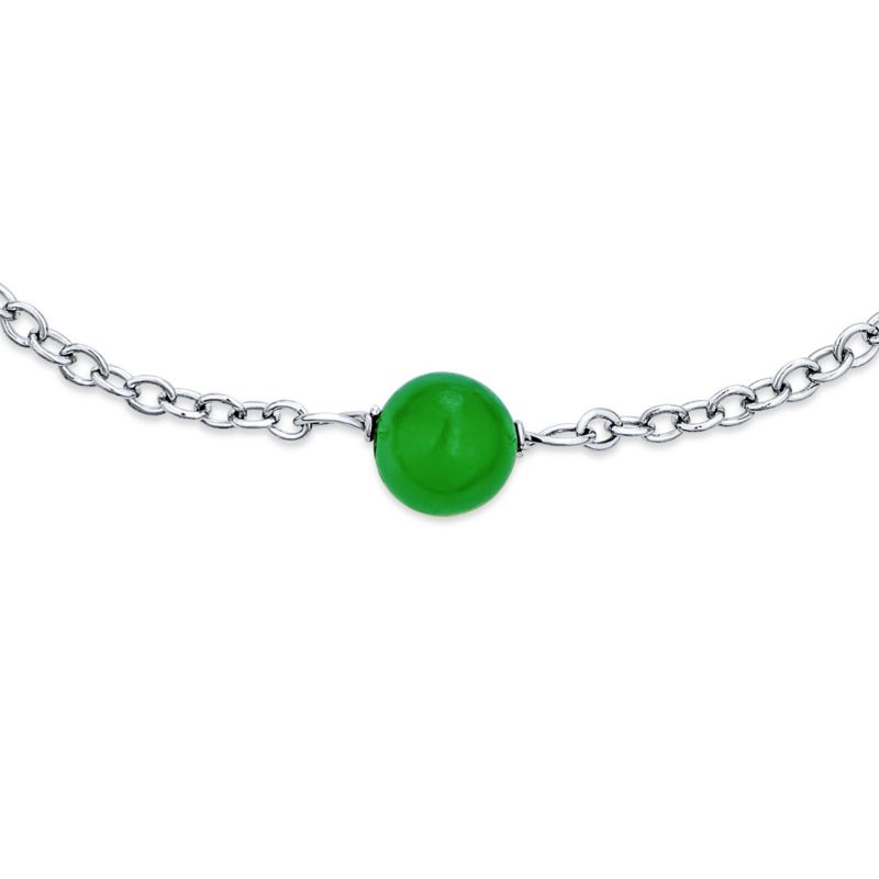 Delicate Jade Bead Ball Tin Cup Bracelet .925 Sterling Silver