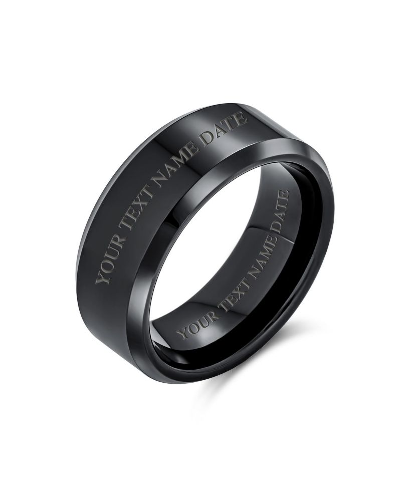 Classic Men's Band Ring Wide 8MM Beveled Edge Matte Brushed Finish Comfort Fit