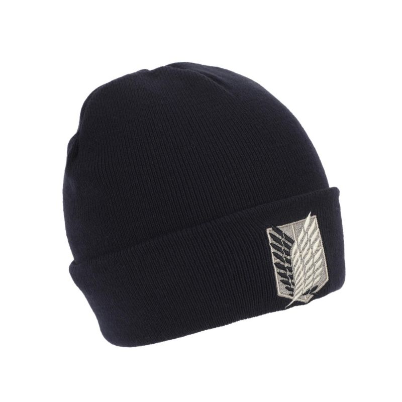 Men's Embroidered Survey Corps Logo Black Cuff Beanie