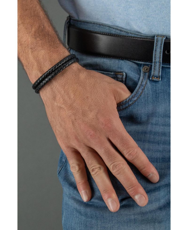 Simple Double Band Braided Secure Clasp Leather Bracelet