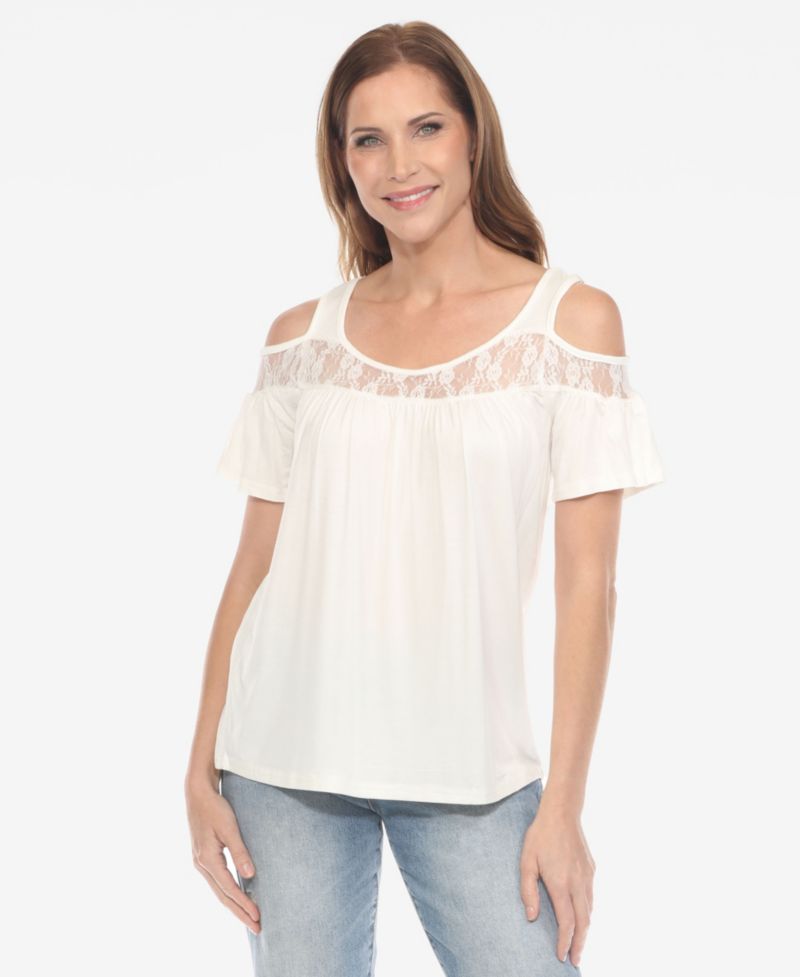 Plus Size Cold Shoulder Lace Trim Knit Top