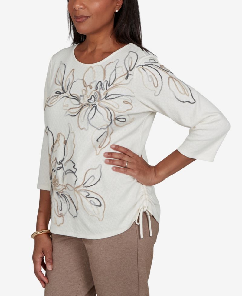 Petite Floral Ruched 3/4-Sleeve T-Shirt
