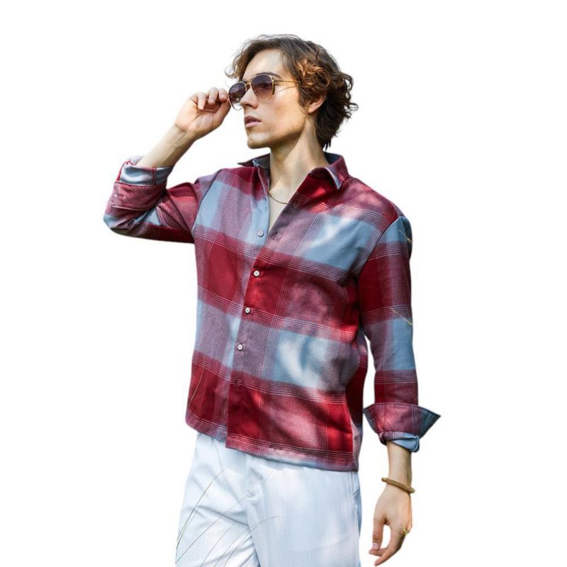 Men's Venetian Red & Coin Grey Vignette-Checkered Oversized Shirt