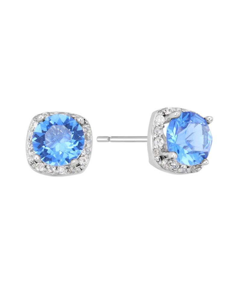 Sterling Silver 6mm Round Crystal with Cubic Zirconia Halo Stud Earrings