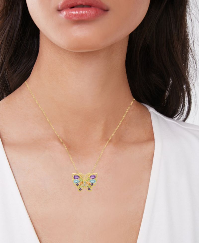 Multi-Stone (2.62 ct. t.w.) Pendant Necklace in Yellow Gold Plated Sterling Silver