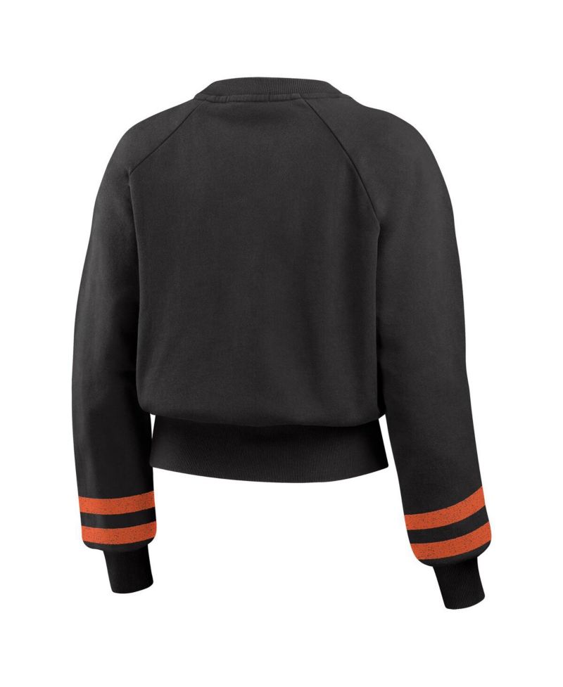 Women's Black Baltimore Orioles Vintage Washed Cropped Pullover Sweatshirt