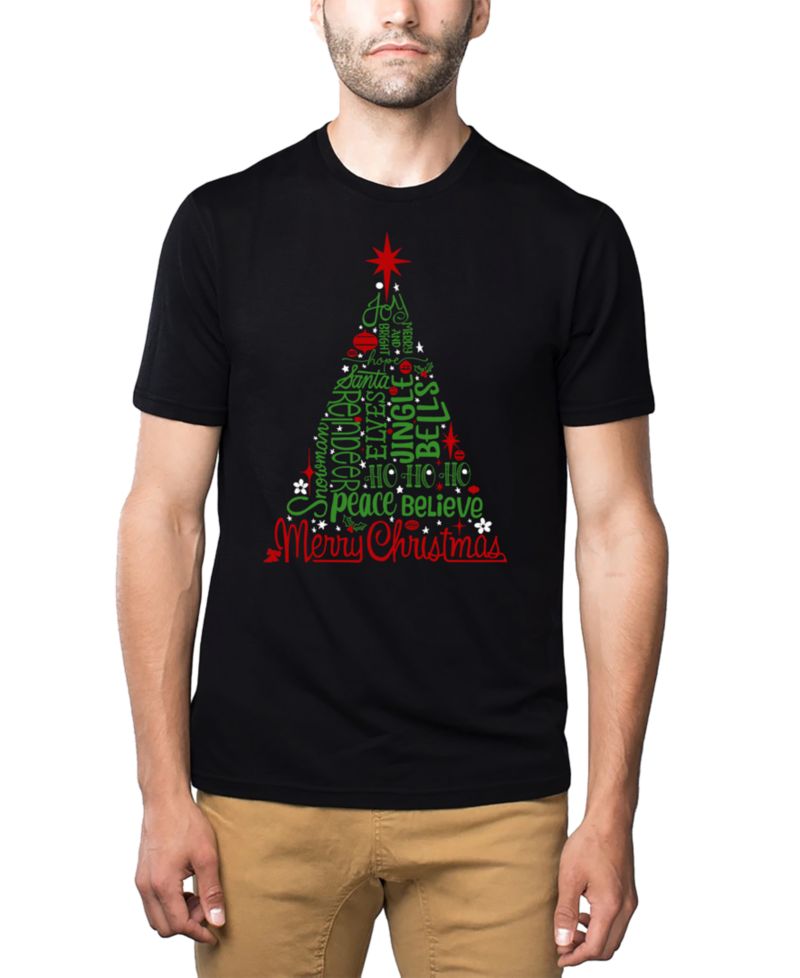 Men's Holiday Christmas Tree Word Art Cotton and Polyester Blend T-Shirt