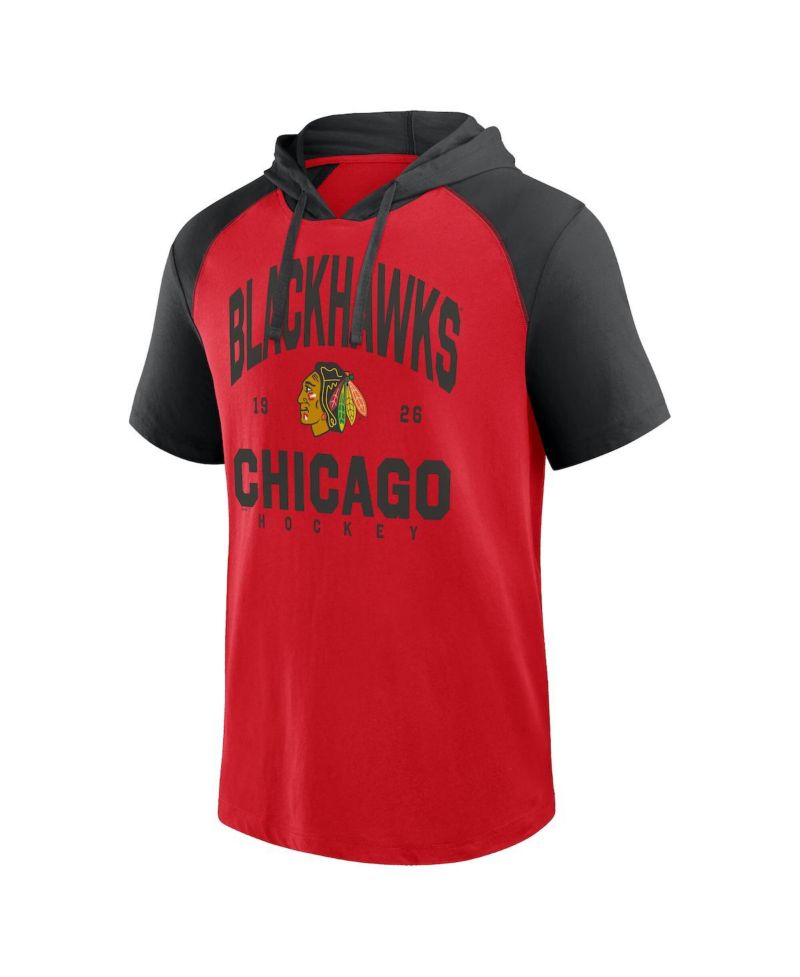 Men's Red/Black Chicago Blackhawks Prime Raglan Short Sleeve Pullover Hoodie